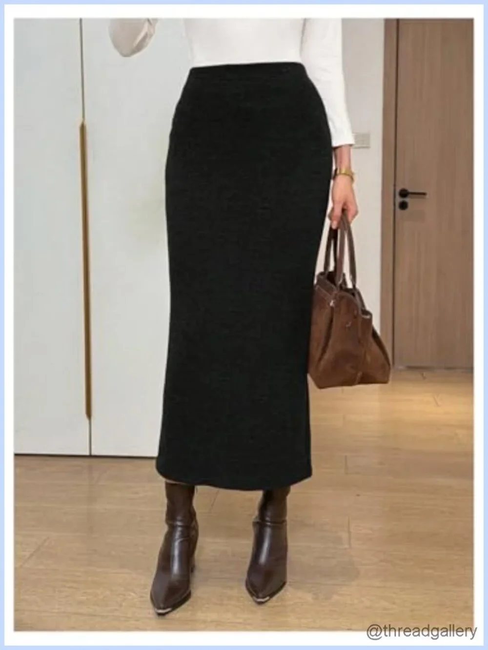 Women's Knit Pencil Skirt High Waisted Elastic Long Fall Winter